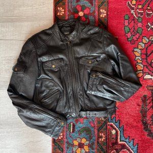 RESERVED - GENUINE LEATHER MOTO JACKET OASIS CROPPED